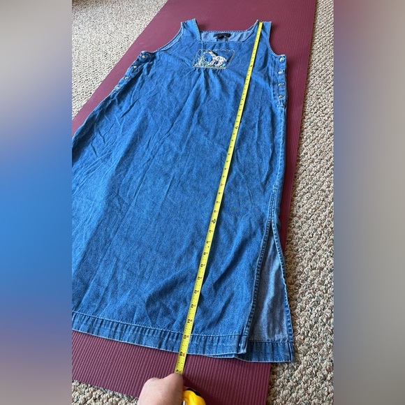 New Direction Denim Dress Womans Petite Medium Giraffe Embroidery Maxi 90s Y2K - Picture 8 of 8